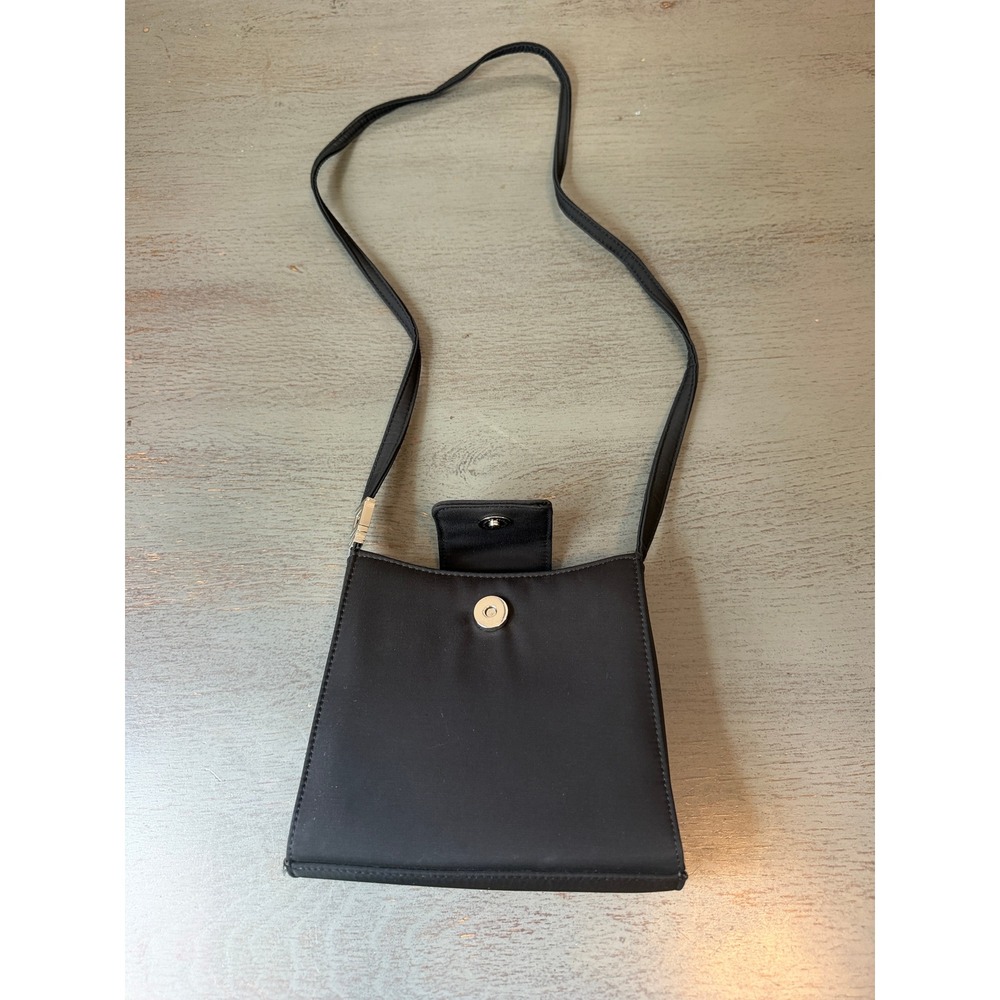 Vintage Guess Black Satin Crossbody Bag Silver G Logo Hardware Y2K Minimalist